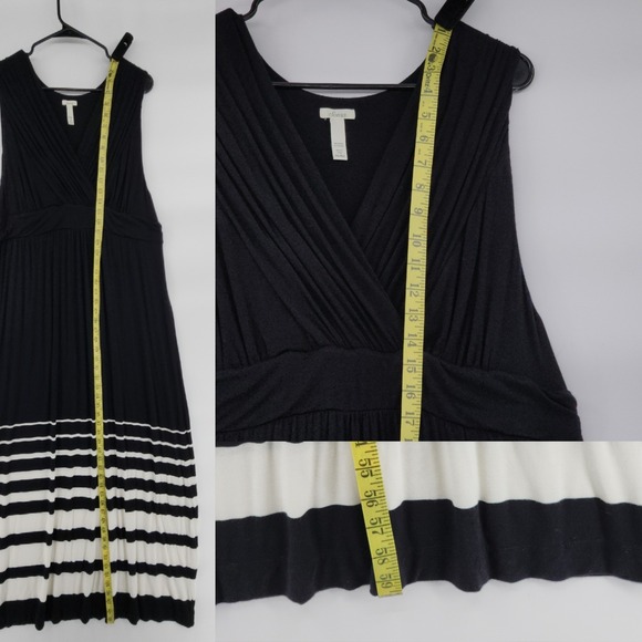 Soma Maxi Dress sz XXL Black White Stripe Sleeveless V Neck Criss‎ Cross Waist - Picture 6 of 11